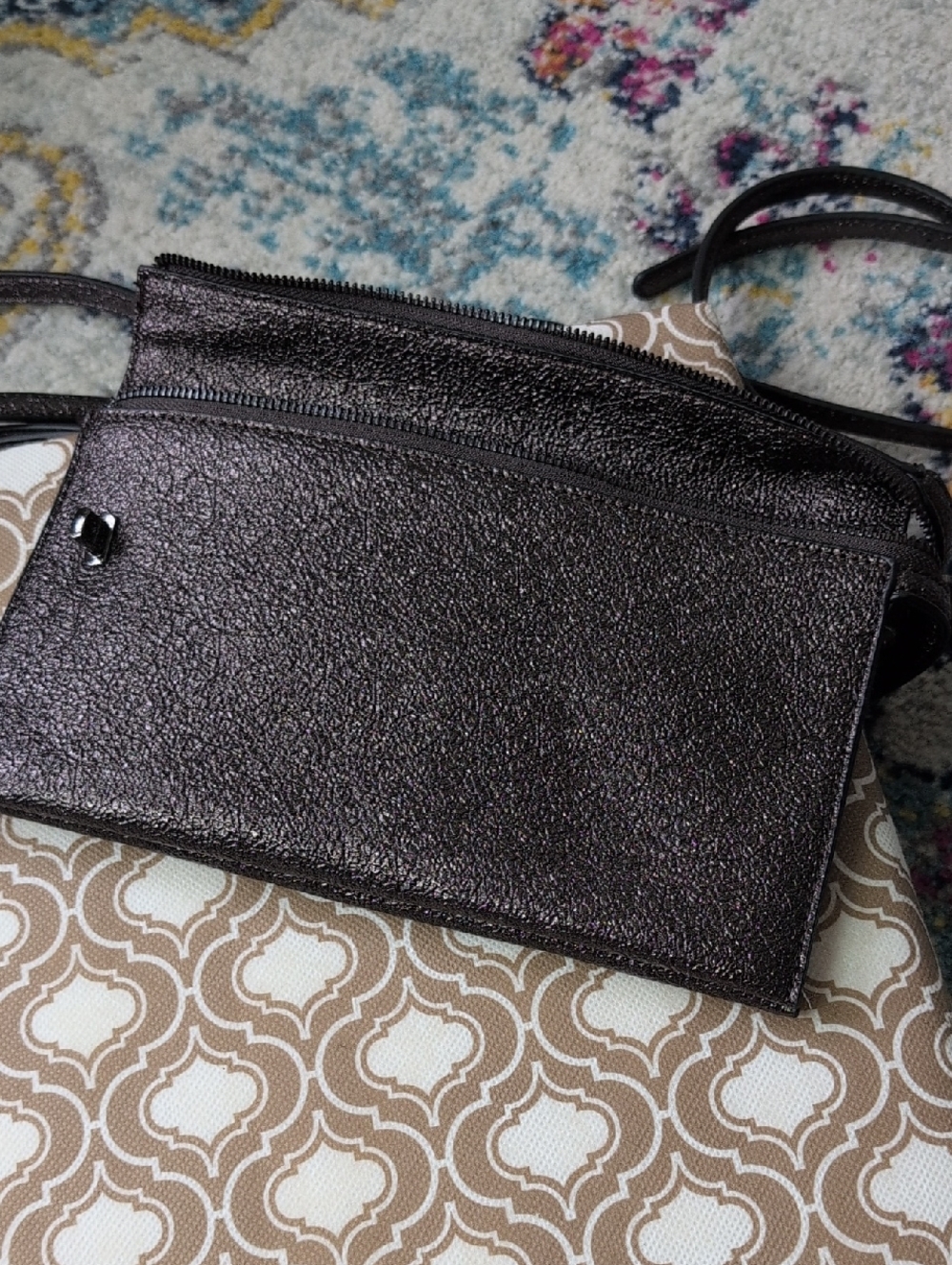 Sondra Roberts Metallic Gunmetal Purple Crossbody Purse